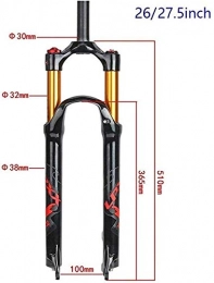 ZFXNB 26 Inch Mountain Bike Suspension Fork, 1-1/8 'Lightweight Magnesium Alloy Mtb Bike Gas Fork Suspension Fork Suspension Shoulder Control 100Mm Bicycle Fork, 29Inch C