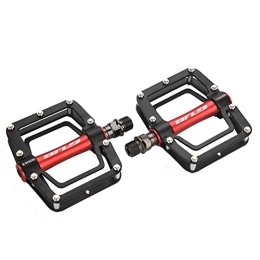 Dilwe Spares Bike Pedal, 1 Pair Aluminum Alloy Cycling Flat Pedal Set for Mountain Bike, Road Bike Accessory(Black + Red)