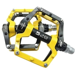 Evetin Spares Evetin 181 Platform Bicycle Pedals, Aluminium Mountain Bike / City Bike / Trekking Non-Slip Pedals, Black with yellow