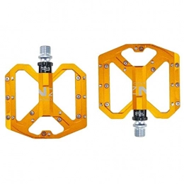 HOOBBI Mountain Bike Pedal HOOBBI Flat CNC Bicycle Pedal, Bike Pedal, Aluminum Alloy Antiskid Durable 9 / 16 Cycle Platform Pedal Bike Hybrid 1 Pair Cycling Accessories, Bicycle Pedal (Color : Gold, Size : One Size)