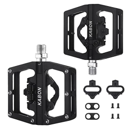 KABON Spares KABON Mountain Bike Pedals, Bicycle Flat Platform Compatible with SPD Mountain Bike Dual Function Sealed Clipless Aluminum 9 / 16" Pedals with Cleats for Road, MTB, Mountain Bikes