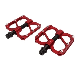 FOLOSAFENAR Spares Mountain Bike Pedals, Strong Steel Shaft Flat Platform Pedals CNC Aluminum Alloy Body for Replacement(Red)