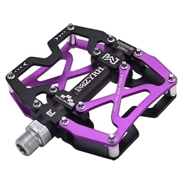 Mzyrh Mountain Bike Pedal MZYRH Mountain Bike Pedals, Ultra Strong Colourful CNC Aluminium Alloy Machined 9 / 16 Inch Wheel Seal 3 Bearings Resistant Waterproof Anti-Dust (Black Purple 3 Bearings)