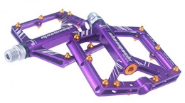 UPANBIKE 4 Bearings Bike Pedals 9/16'' Spindle Aluminum alloy CNC Flat Platform For Mountain Bike Road Bicylce (Purple)