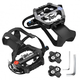 Zacro Mountain Bike Pedal Zacro Bike Pedals with Clips and Straps, 9 / 16-Inch Alloy Bicycle Pedals, SPD Pedals Compatible Spin Bike Pedals for Mountain Bike, Exercise Bike, Spin Bike and Outdoor Bicycles