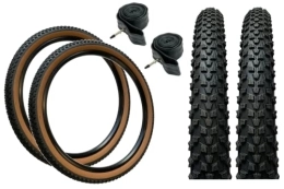 Baldwins Mountain Bike Tyres Baldy's PAIR 26 x 2.10 CLASSIC BROWN WALL Off Road Knobby Tread Tyres & Presta Valve Tubes for MTB Mountain Bikes (Pack of 2)