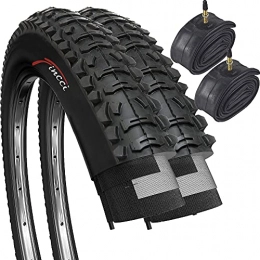 Fincci Mountain Bike Tyres Pair of Fincci Set 26 x 1.95 Bike Tyre 53-559 Foldable Tyres with Presta Valve Inner Tubes for MTB Mountain Hybrid Bike Bicycle