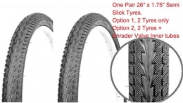 RDK Mobility Spares Redneck Sports RDK MTB Semi Slick Tyres 26" x 1.75" City Slick Mountain Bike Slick Pair of Tires (2 TYRES)