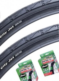 Schwalbe Spares Schwalbe City Jet 26" Mountain Bike Slick Cycling Commuting Tyre 26" x 1.95" & Presta valve Slime Tube Deal x 2 (Pair of tyres and tubes)