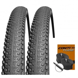 Set-Continental Mountain Bike Tyres Set: 2x Continental Double Fighter II 26x1.9050-559+ Conti Tube Racing Type