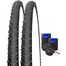 Set-Schwalbe Mountain Bike Tyres Set: 2x Schwalbe CX Comp Black Semi Slick 26x2.0050-559+ Schwalbe Inner Tubes Schrader Valve