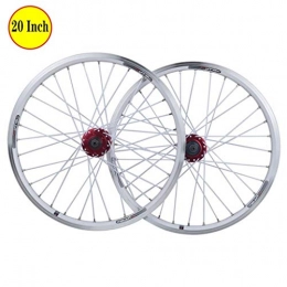 HWL Spares 20 Inch Bike Wheelset Cycling Wheels, Double Wall Quick Release Hybrid MTB Rim V-Brake Cycling Hub 32 Hole 8 9 10 11 Speed (Color : White)