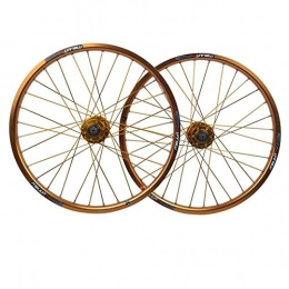 LIMQ Mountain Bike Wheel 20 Inch Wheel Mountain Bike Double Layer Alloy Rim Disc Brake Quick Release 7 8 9 10 Speed 32H, Gold