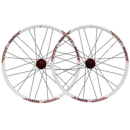 KANGXYSQ Spares 24Inch Mountain Bike Wheelset Front Rear Wheels Set QR100 / 135mm 24Holes Disc Brake MTB Wheels Aluminum Alloy Rim Fit For 24 * 1.5-2.1 Inch Tires (Color : White+red)