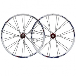 SN Spares 26 Bike Wheelset For Mountain Bicycle Front Rear Set Double-layer Rim Quick Release Disc Brake Hub Cycling Wheel For 7, 8, 9 Speed (Color : Red Hub, Size : Blue logo)