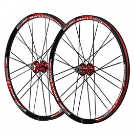 SN Spares 26 In Cycling Wheels Set Mountain Bike Wheelset Quick Release 6 Nail Disc Brake 24 Hole Steel Tower Base Alloy Rim For 8 9 10 Speed Hub (Color : Red Hub)