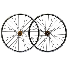 SN Spares 26 Inch Bicycle Wheels Set Mountain Bike Wheelset 32 Hole Disc Brake V Brake Dual Purpose Quick Release Double Layer Rim 7-8-9 Speed Wheel (Color : Gold Hub)