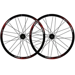 SN Spares 26 Inch Disc Brake Quick Release Bike Wheelset Bicycle Front Rear Wheel Set Cycling MTB Rim Double Wall Alloy 24 Hole For 7 / 8 / 9s Freewheel (Color : Black rim, Size : Red logo)