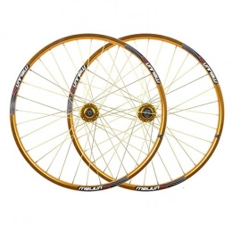 SN Spares 26 Inch Mountain Bike Wheelset Disc Brake Front Rear Wheel Set 32 Hole Bicycle Wheels Double Wall MTB Rim Quick Release 7 8 9 10 Speed (Color : Gold)