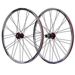 SN Spares 26-inch Mountain Wheel Set Bicycle Aluminum Alloy Double-layer Rim Quick Release Disc Brake Hub Bike Wheelset For 7 / 8 / 9 Speed Flywheel (Color : Red Hub, Size : Blue logo)