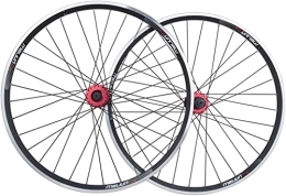 Amdieu Spares Amdieu Wheelset 26in Bicycle Wheel Set, Double Walled Alloy Rim V / Disc Brake 32H QR 7-10 Speed Ball Bearing Cassette Hubs MTB Bike Wheels road Wheel (Color : Red hub, Size : 26inch)