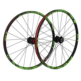 Bewinch Spares Bicycle Wheelset 26 / 27.5 Inch, Double Walled Rim Quick Release Wheel Set Disc Brake Palin Bearing Mountain Bike-24 Perforated Disc 8 / 9 / 10 Speed, Green, 26 in