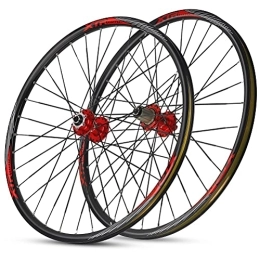 CTRIS Spares Bicycle Wheelset 26 Inch Bike Front Rear Wheel MTB Wheelset Double Wall Alloy Rim Tires Disc Brake QR 7 / 8 / 9 / 10 / 11 Speed Palin Bearing Hub 32H Rim Height 21mm (Color : Red, Size : 26in)