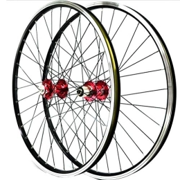 CTRIS Spares Bicycle Wheelset 26 Inch Bike Front Rear Wheel MTB Wheelset Double Wall Alloy Rims Disc / V Brake Bicycle QR Sealed Bearing Hubs 3 Pawls 7-11 Speed Cassette 32H (Color : Red)