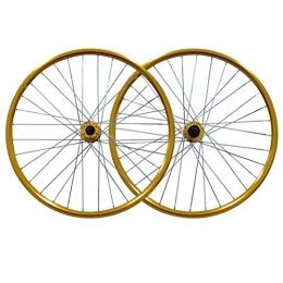 SN Spares Bicycle Wheelset 26 Inch Bike Front + Rear Wheel Set MTB Double Wall Alloy Rim Disc Brake Quick Release 32 Hole For 7-8-9 Speed (Color : Gold)
