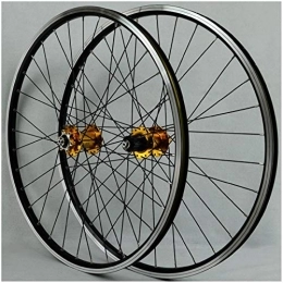 VPPV Spares Bicycle Wheelset 26 inch, V Brake Double Wall MTB DH19 Rim Hybrid Mountain Wheels for 7 / 8 / 9 / 10 Speed (Color : Gold, Size : 27.5inch)