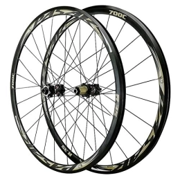 CTRIS Spares Bicycle Wheelset 700C Bicycle Wheelset, 29'' Double Wall MTB Rim Disc Brake V Brake 7 / 8 / 9 / 10 / 11 / 12 Speed Flywheel Road Bike Wheel Set (Color : Titanium glod, Size : 700C)