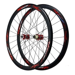 CTRIS Spares Bicycle Wheelset 700C Bike Wheels, Disc Brake Double Wall MTB Rim 24 Holes V / C Brake 7 / 8 / 9 / 10 / 11 / 12 Speed Flywheel (Color : Red)