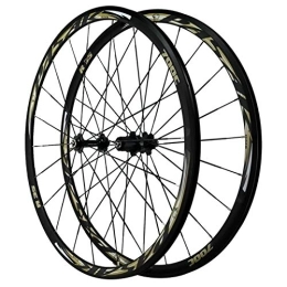 CTRIS Spares Bicycle Wheelset 700C Bike Wheels, Double Wall MTB Rim Four Bearings Quick Release 7-12 Speed Flywheel Road Bike Wheels (Color : Tyrant Gold)