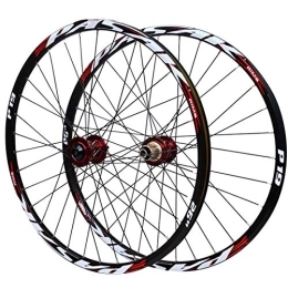 CTRIS Spares Bicycle Wheelset Bike Wheelset, Double Wall MTB Rim Aluminum Alloy Red Hub Disc Brakes 7-11Speed Freewheel 26 / 27.5 / 29 Inch Cycle Wheel (Color : Red, Size : 26in)