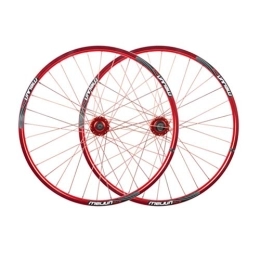 CTRIS Spares Bicycle Wheelset MTB 26" Bike Wheel Set Bicycle Double Wall Alloy Rim Mountain Bike Wheel Set Quick Release Disc Brake 32 Hole 7 8 9 10 Speed (Color : Red)