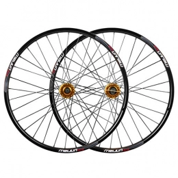 JIE KE Spares Bike Rim MTB Bicycle Wheel Set 26 Inch Mountain Bike Double Wall Rims Disc Brake Hub QR For 7 / 8 / 9 / 10 Speed Cassette 32 Spoke Quick Release Axles Bicycle Accessory ( Color : GOLD HUB , Size : 26INCH )