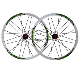 SN Spares Bike Wheelset 26-inch Mountain Wheel Set Bicycle Front Rear Double Layer Alloy Rim Disc Brake Hub Quick-release For 7 / 8 / 9 Speed (Color : White rim, Size : Green logo)