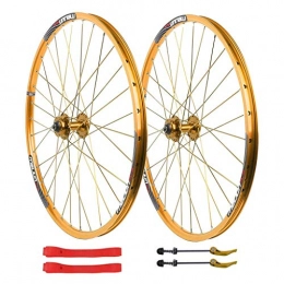 CWYP-MS Spares Bike Wheelset 26 Inch MTB Mountain Bike Cycling Wheels Disc Brake 7 / 8 / 9 / 10 Speed Card Hub Double Wall Alloy Rim Front Rear Wheel Set (Color : Gold)