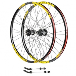 CHICTI Mountain Bike Wheel CHICTI 26 Mountain Bike Wheelset, CNC Aluminum Alloy Double Wall Quick Release V-Brake Cycling Wheels Disc Brake 8 9 10 11 Speed 135mm Outdoor (Color : Yellow, Size : 27.5inch)