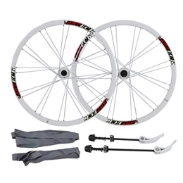 CHICTI Mountain Bike Wheel CHICTI 26in Cycling Wheels, 24 Holes Disc Brake Quick Release Aluminum Alloy Flat Spokes Mountain Bike Wheels Outdoor (Color : White, Size : 26in)