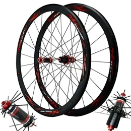 CHICTI Mountain Bike Wheel CHICTI Carbon Fiber Bicycle Wheelset, Double Wall MTB Rim Front 20 / rear 24 Holes Quick Release C / V Brake 700C Bicycle Wheelset Outdoor (Color : Red, Size : 700C)