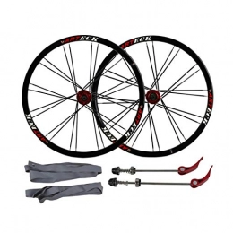 CHICTI Mountain Bike Wheel CHICTI Mountain Bike Bicycle Wheelset, 26in Six Holes Disc Brake Wheel Aluminum Alloy Flat Spokes Cycling Wheelsets Outdoor (Color : Red hub, Size : 26in)