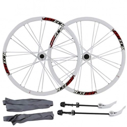 CHP Spares CHP Mountain Bike Wheelset 26inch, MTB Bicycle Wheels Aluminum Alloy Double Wall Rim Disc Brake Sealed Bearings 7 / 8 / 9 / 10 Speed (Color : White, Size : 26inch)