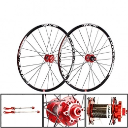 CHUDAN Spares CHUDAN BMX Bicycle Wheelset, 27.5 Inch Bike Rim Double-Walled Aluminum Alloy Disc Mountain Bike MTB Rim Disc Brake Fast Release 24 Perforated Disc 7 8 9 10 11 Speed, Red