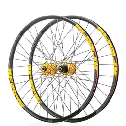 CHUDAN Mountain Bike Wheel CHUDAN Mountain Bike Wheels, Bicycle Wheelset 26 / 29 / 27.5 Inch Front Rear Wheelset Double-Walled MTB Rim Fast Release Disc Brake 32Holes 4 Palin 8-11 Speed, Gold, 26in