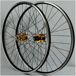 QHY Mountain Bike Wheel Cycling MTB Bike Wheel 26 Inch Bicycle Wheelset Double Wall Alloy Rim Cassette Hub Sealed Bearing Disc / V Brake QR 7-12 Speed (Color : Gold hub)