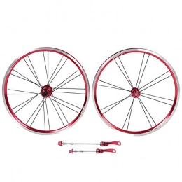 Dilwe Spares Dilwe Mountain Bike Wheel Set, Aluminium Alloy 20 Inch Folding Bicycle Wheelset Ultralight Front 2 Rear 4 Bearing V Brake Bicycle Accessory (Red Black)