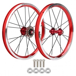 Demeras Spares durable 16 inch Folding Bike Rims Set V Brake Front 74mm Rear 85mm Hub Bicycle Wheelset for mountain bike for hiking(red)