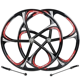 LHHL Spares LHHL 26" mountain Bike Wheelset, Integrated Wheel, black Bicycle Cassette Rims Sealed Bearing, Disc Brake Compatible 7 / 8 / 9 / 10speed 5 Knife QR (Color : Black, Size : 26")