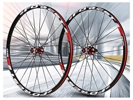 LHHL Spares LHHL MTB Bicycle Wheelset 26 27.5 29 Inch Double Wall Alloy Rims Mountain Bike Wheel Card Hub Sealed Bearing Disc Brake 7-11 Speed 24H (Color : Red hubs, Size : 26")